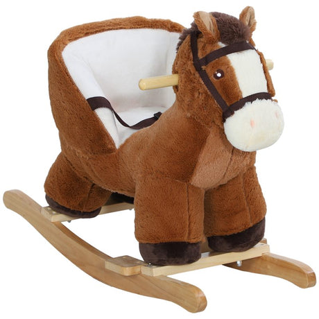 AIYAPLAY Kids Rocking Horse, Plush Ride on Horse, with Sound, Wood Base, for Ages 18-36 Months, Brown