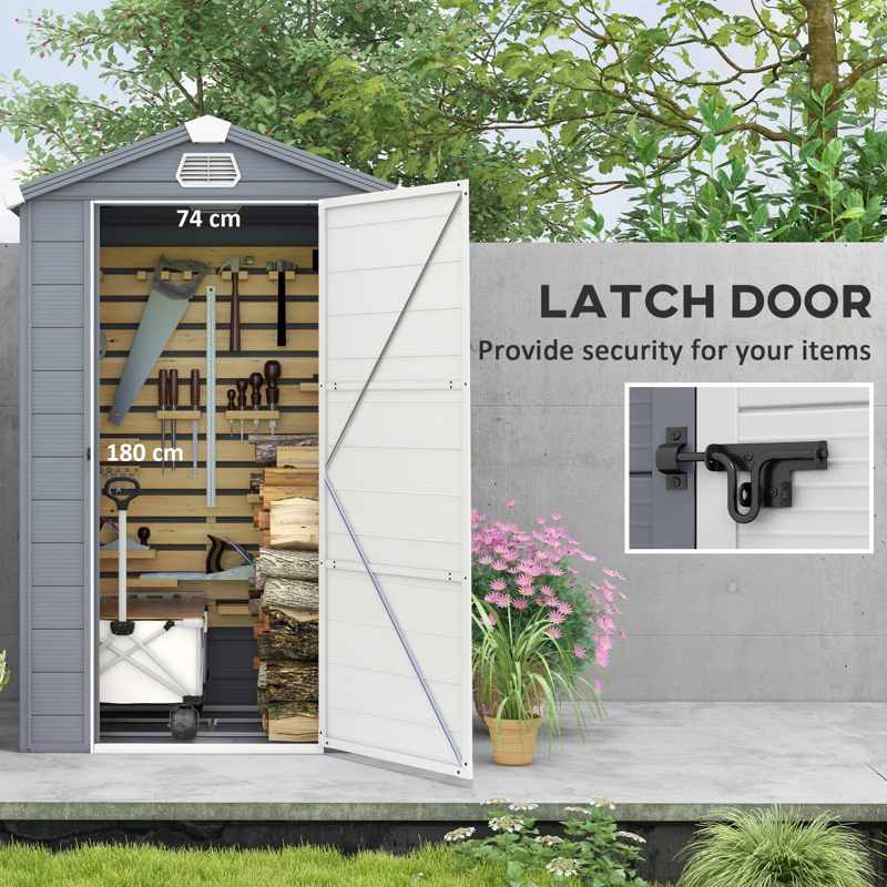 Outsunny 4.4ft x 3.3ft size Aluminium Frame and Plastic Wall Shed, with Foundation - Grey