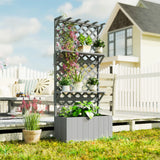 Outsunny 52L Wooden Planter, with Trellis and Shelves - Grey