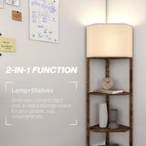 HOMCOM Corner Floor Light, with Shelves - Wood-Effect
