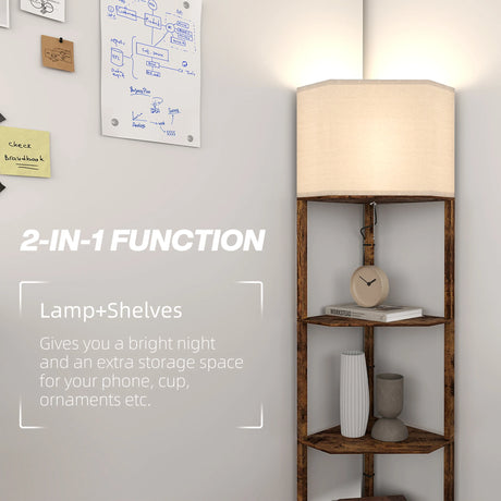 HOMCOM Corner Floor Light, with Shelves - Wood-Effect