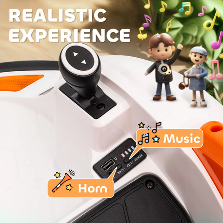 AIYAPLAY 360 Rotation Kids Bumper Car, 12V Waltzer Car with Remote Control, Dual Joysticks, Music Lights, Orange