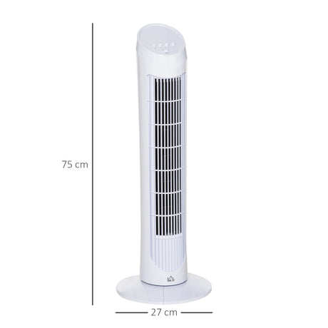 HOMCOM Tower Fan for Bedroom Cooling, 30 Inch Electric 70 Oscillating Fan with 3 Speed Settings, Standing Floor Fan for Home Office Indoor, White