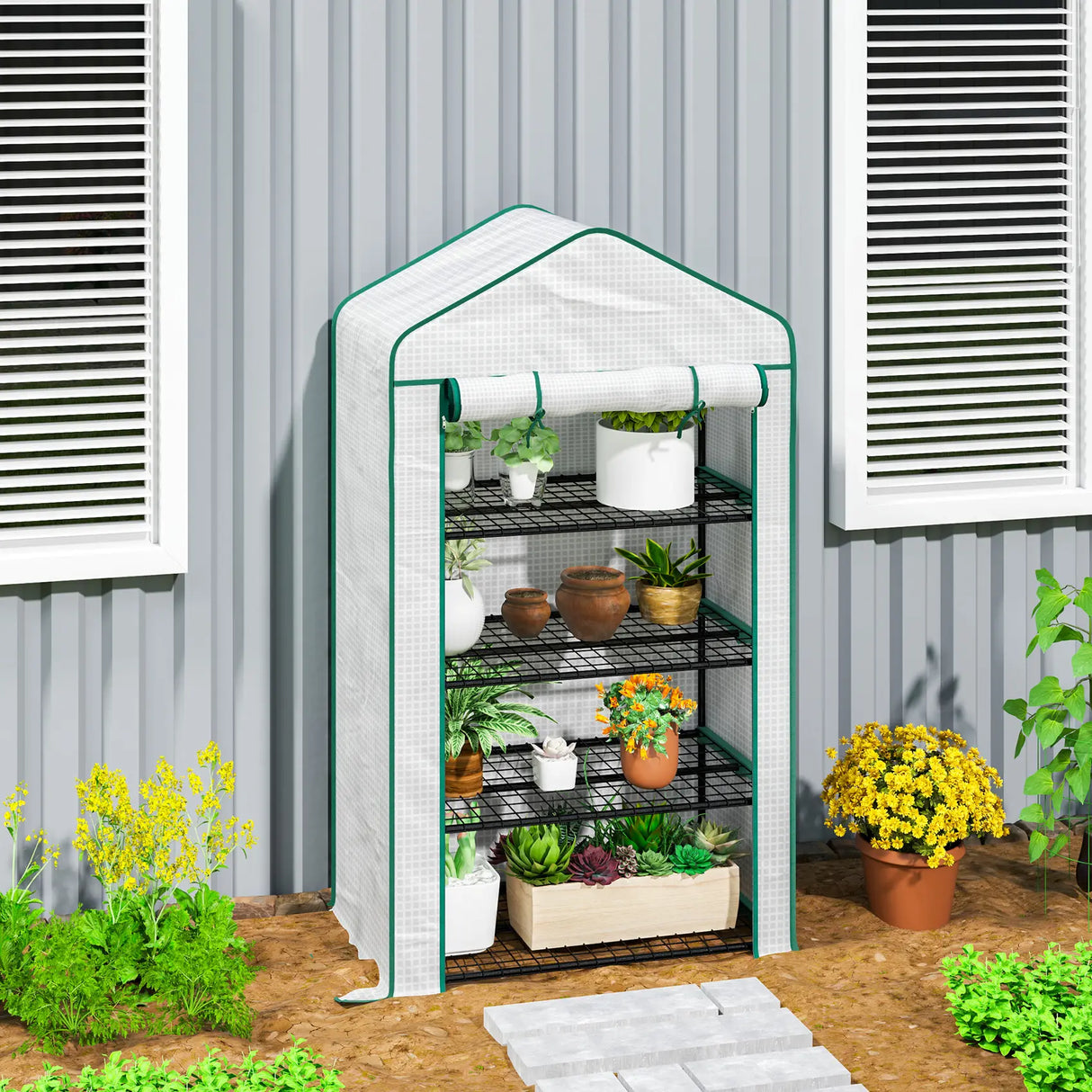Outsunny Four-Tier Mini Greenhouse, with Reinforced Plastic Cover