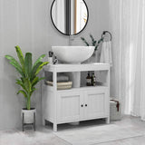 kleankin Pedestal Under Sink Cabinet with Double Doors, Modern Bathroom Vanity Storage Unit with Shelves, White