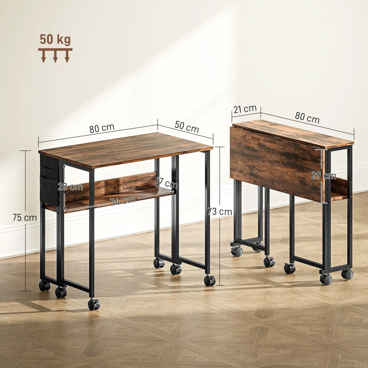 HOMCOM 80 cm Drop Leaf Writing Work Desk - Rustic Brown