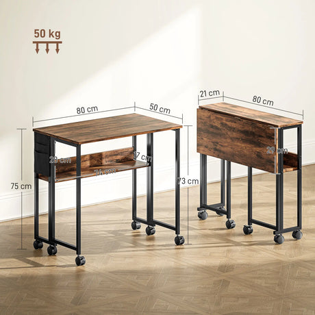 HOMCOM 80 cm Drop Leaf Writing Work Desk - Rustic Brown
