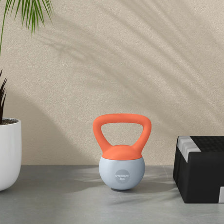SPORTNOW 4KG Soft Kettlebell, Kettlebell with Non-Slip Handle for Home Gym, Weight Lifting, Strength Training, Orange/Grey
