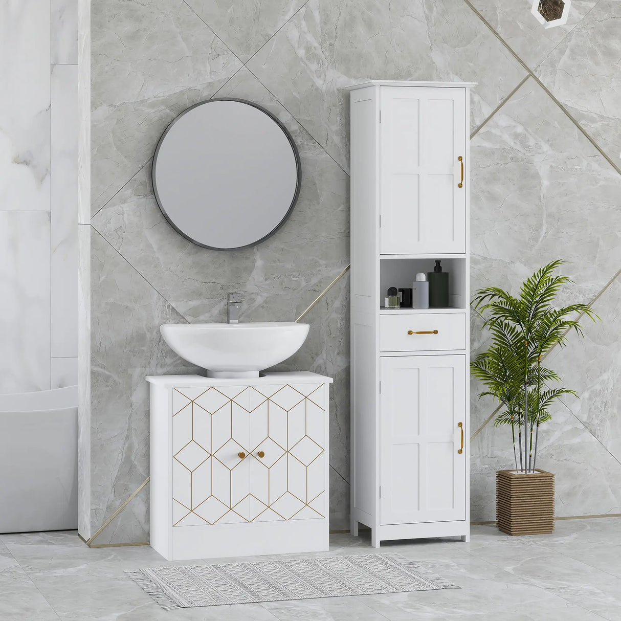 HOMCOM Under Sink Bathroom Cabinet, Under Sink Cabinet with Adjustable Shelf and Open Compartment for Basin with or without Pedestal, 60 x 30 x 60cm, White