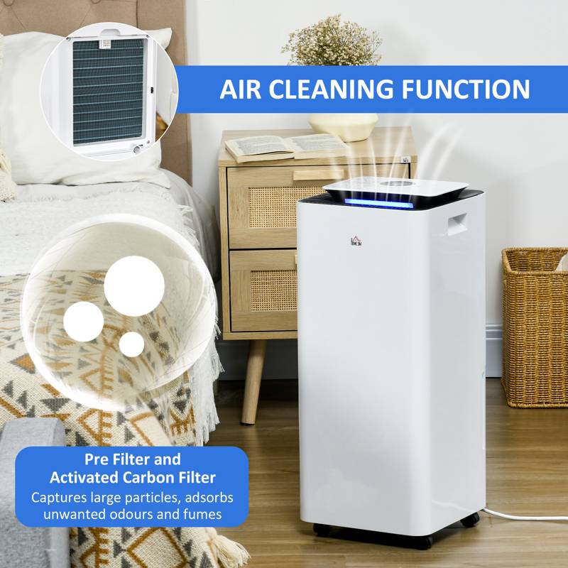 HOMCOM 3500mL Portable Dehumidifier with Air Purifier, 24H Timer, 5 Modes, 16L/Day, for Home Laundry, White