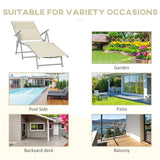 Outsunny Steel Fabric Sun Lounger Outdoor Folding Chaise Lounge Chair Recliner with Portable Design & 7 Adjustable Backrest Positions - Beige