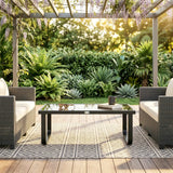 Outsunny Outdoor Garden Coffee Table, Rectangle Metal Side Table with Tempered Glass Tabletop, Adjustable Foot Pads