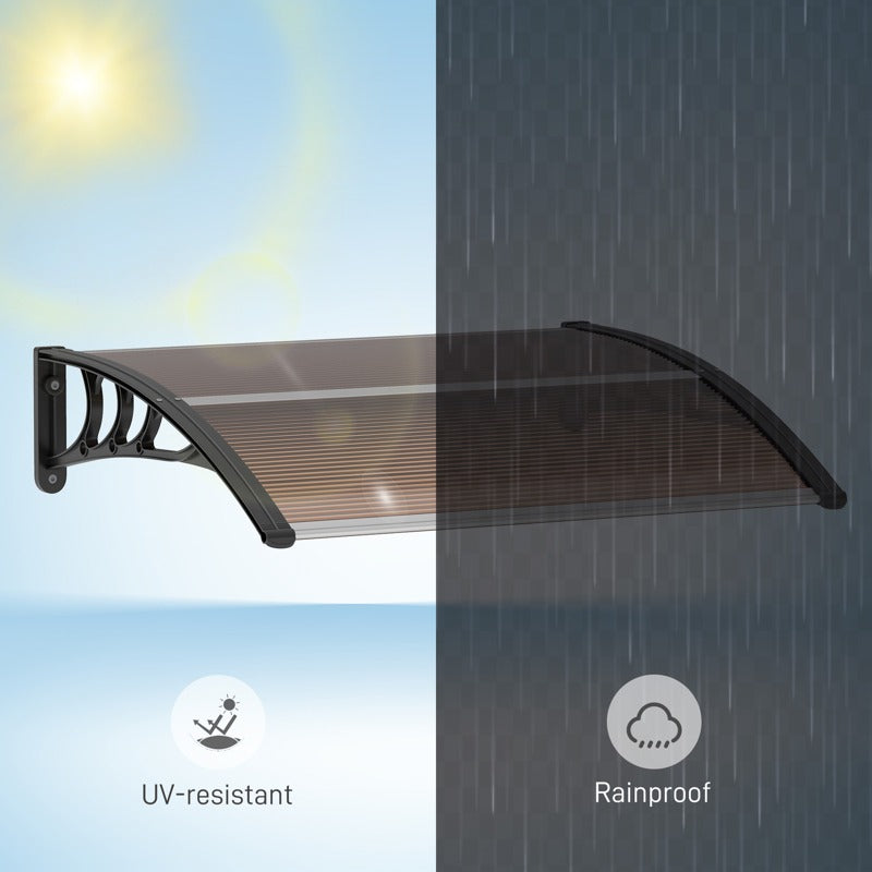 Outsunny Front Door Canopy Outdoor Awning Aluminium Rigid Plastic Polycarbonate Rain Shelter UV Water Rain Resistant 100 x 75cm Brown