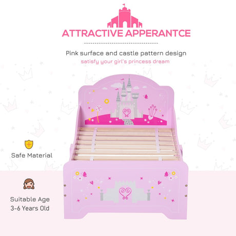 HOMCOM Kids Bed Princess Castle Theme w/ Side Rails Slats Home Furniture for 3 - 6 Yrs Pink 143 x 73 x 60 cm