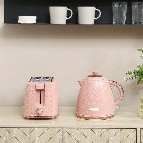 HOMCOM 1.7L 3000W Fast Boil Kettle & 2 Slice Toaster Set, Kettle and Toaster Set with Auto Shut Off, Browning Controls, Light Pink