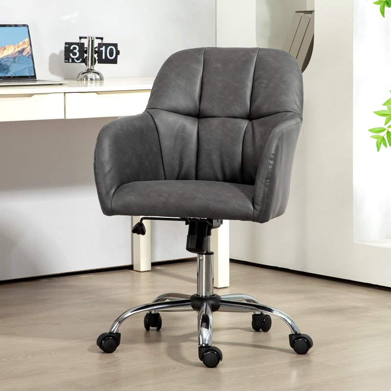 HOMCOM Faux Leather Tub Office Chair, with Wheels - Grey