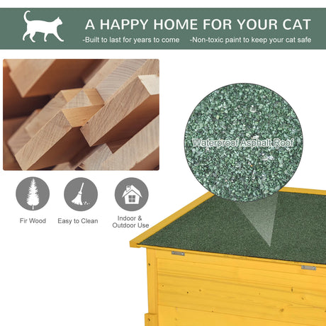 Pawhut Garden Wooden Cat House Hide Cage Outdoor Pet Play Home Waterproof Roof Kitty Shelter Kennel w/ith Door & Window