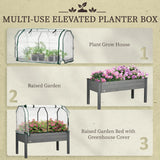 Outsunny Raised Garden Bed Outdoor Elevated Wood Planter Box w/ PE Cover, Dark Grey
