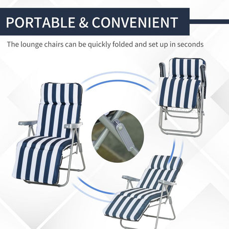 Outsunny 2Pc Folding Sun Loungers Set-Blue/White