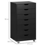 Vinsetto Seven-Drawer Filing Cabinet, with Wheels - Black