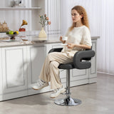 HOMCOM PU Leather Upholstered Swivel Bar Stool, Height Adjustable with Back, Armrest, Footrest, Grey