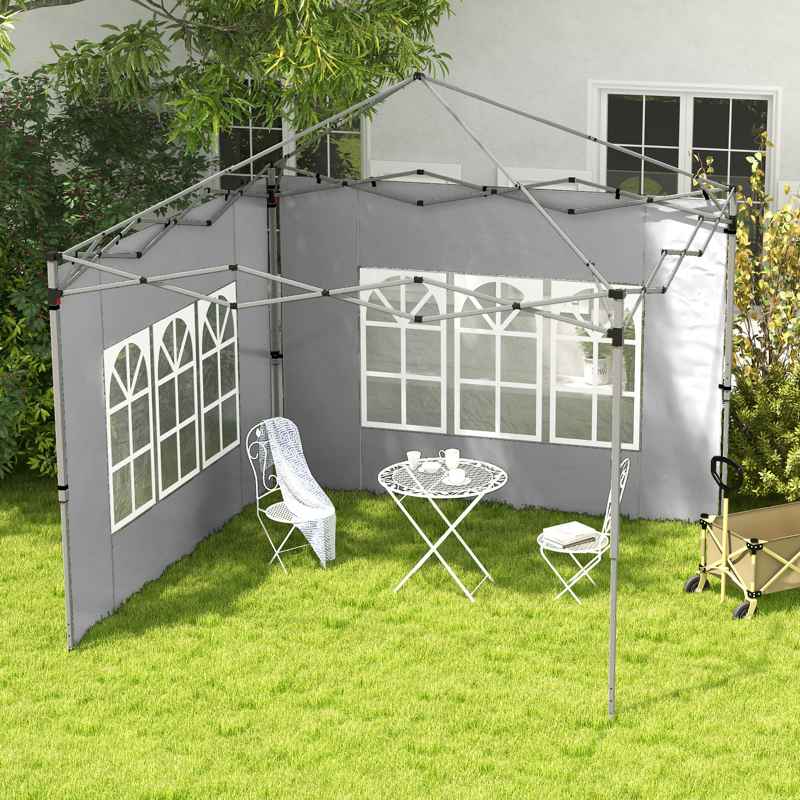 Outsunny Gazebo Side Panels, Sides Replacement with Window for 3x3(m) or 3x4m Pop Up Gazebo, 2 Pack, Grey