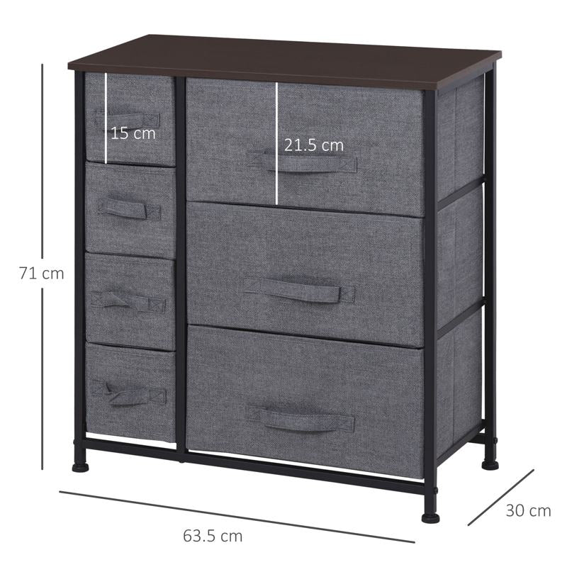 HOMCOM Chest of Drawers with 7 Drawers, Fabric Drawers with Large Storage Space, Drawers Dresser with Metal Frame, Adjustable Feet for Bedroom Living Room, Dark Grey