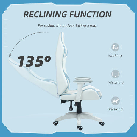 HOMCOM Faux Leather Colour Block Gaming Chair, with 135 Reclining Back - Blue/White