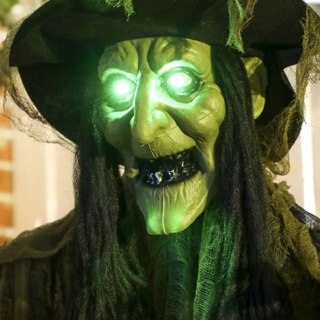 Outsunny 170 cm Life Size Hanging Halloween Animated Witch with Glowing LED Eyes, Spooky Witch Scary Halloween Decorations, Battery Operated, Indoor Party Props