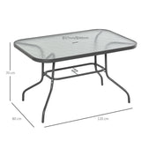 Outsunny Garden Dining Table Glass Top Metal Frame with Parasol Hole Outdoor Balcony Grey 120L x 80Wcm