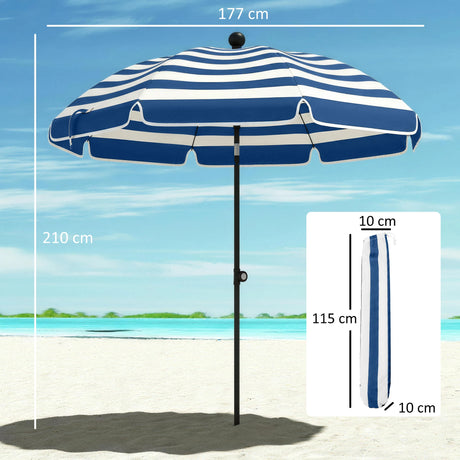 Outsunny 1.8 m Beach Umbrella Parasol with Sand Anchor, Portable 30 Tilting Patio Sun Shade with Adjustable Height, Blue/White