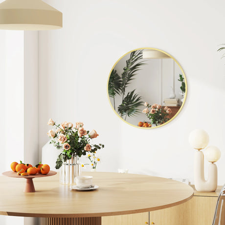 HOMCOM 61cm Decorative Wall Mirror for Bedroom Living Room, Modern Round Bathroom Mirror for Home Decor, Gold Tone