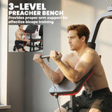 SPORTNOW Home Multi Gym Smith Machine with 65kg Weight Stack, Cable Pulley System, Chest Station, Preacher Pad & Leg Developer