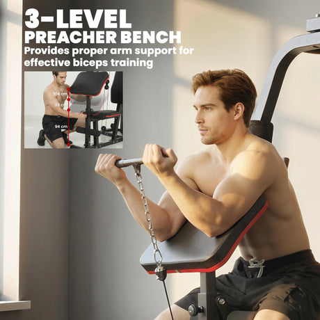 SPORTNOW Home Multi Gym Smith Machine with 65kg Weight Stack, Cable Pulley System, Chest Station, Preacher Pad & Leg Developer