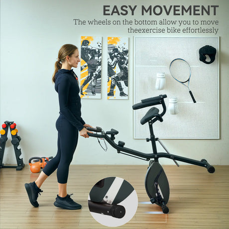 SPORTNOW Five-in-one Foldable Exercise Bike, Stationary Bike with Arm Workout Bands, LDC Monitor, Phone Holder, Black
