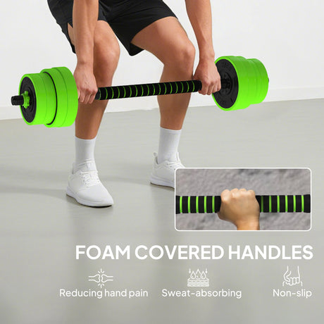 SPORTNOW 30kg Four-In-One Adjustable Weight Dumbbells Set, Barbell, Kettlebell, Push Up Stand - Green