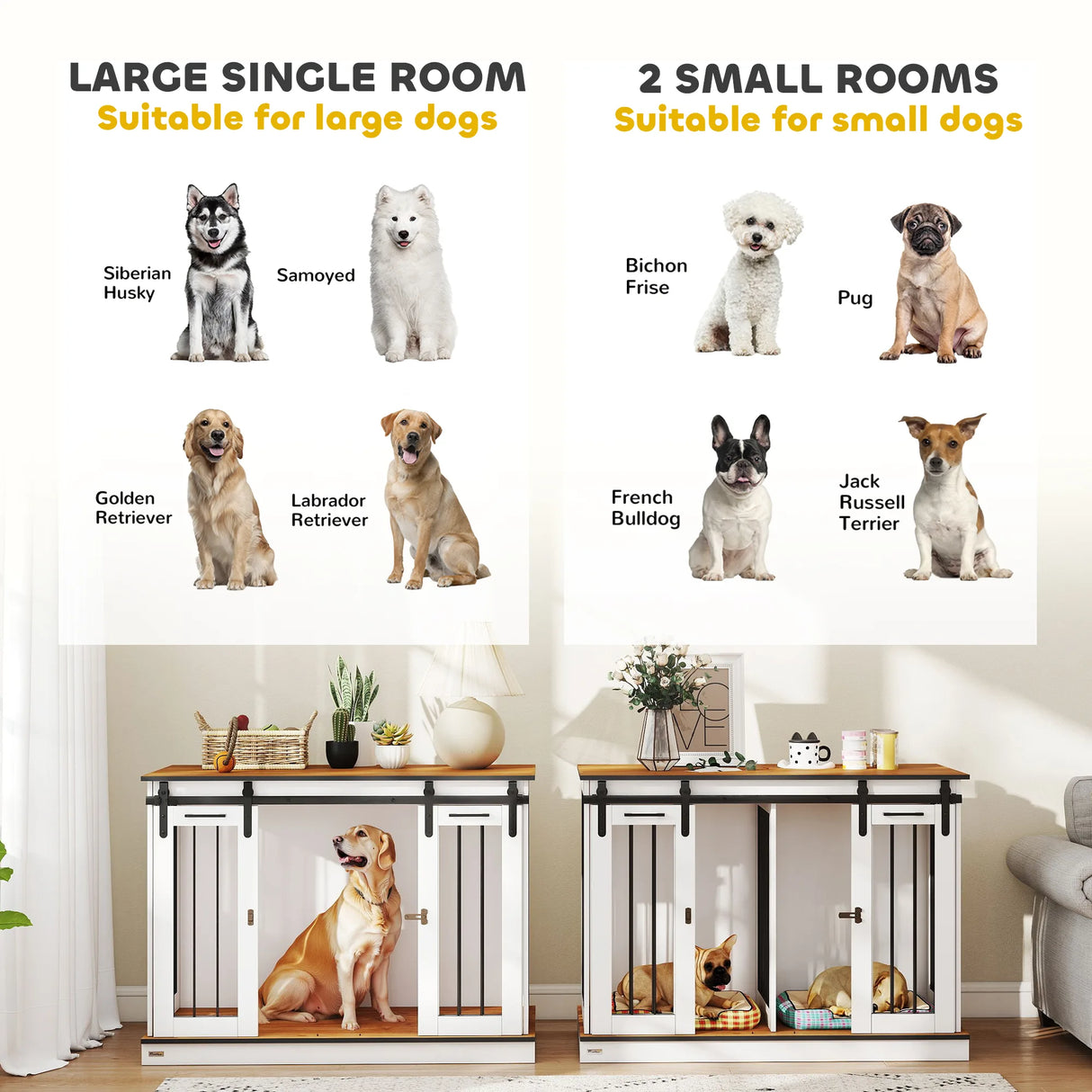 PawHut Dog Crate Furniture for Large Dogs, Double Dog Cage for Small Dogs