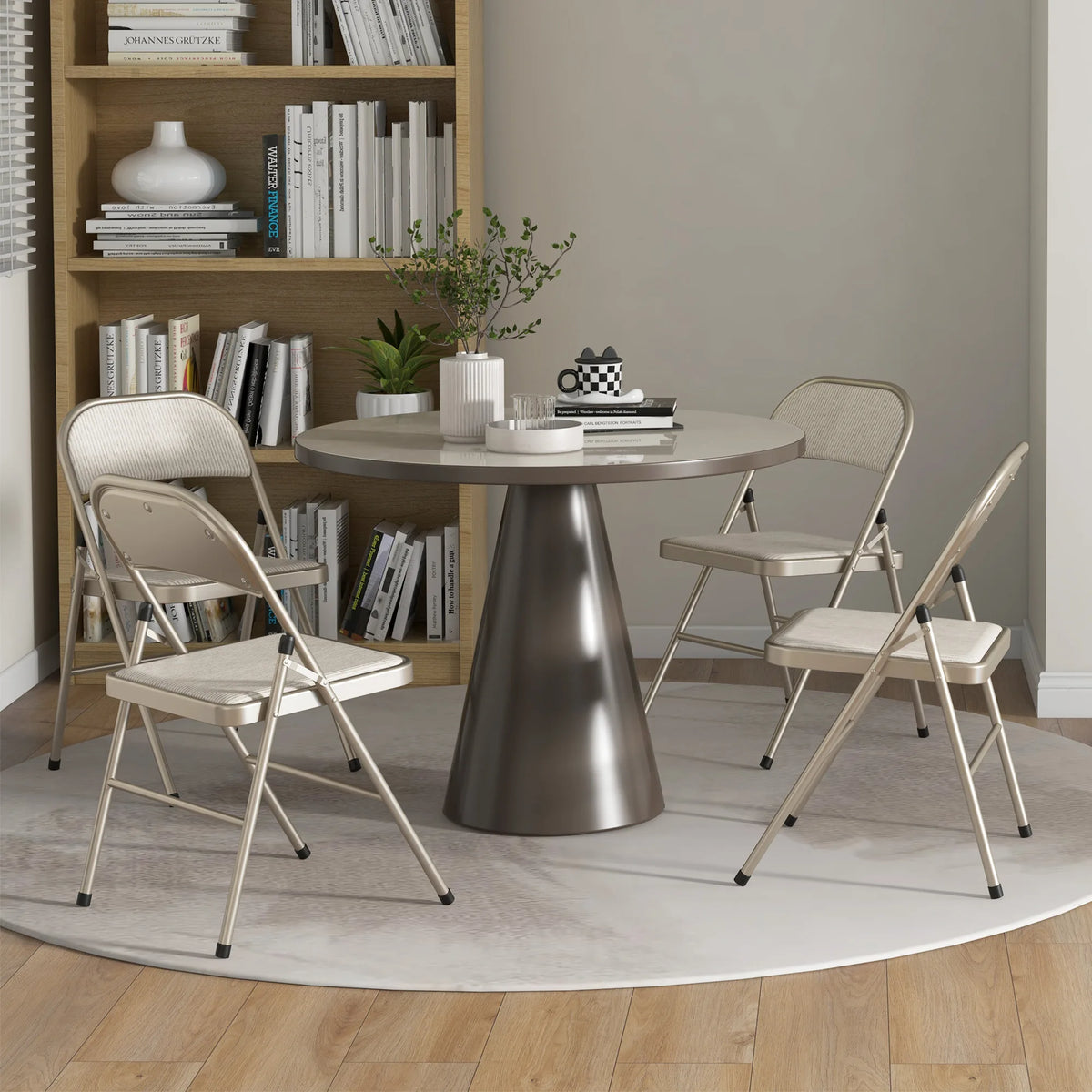 HOMCOM Linen-Look Set of Four Cushioned Folding Chairs - Beige