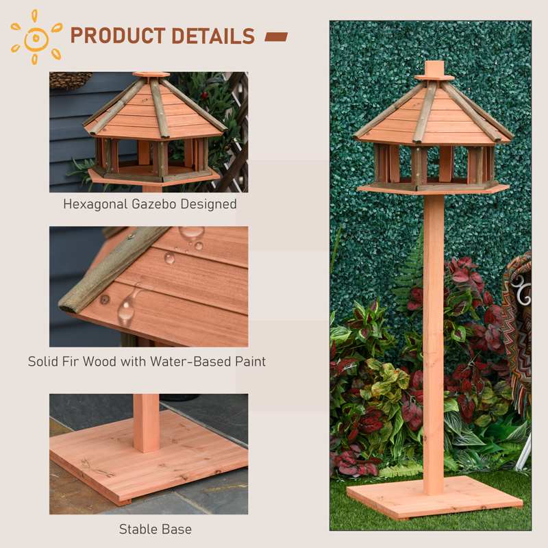 PawHut Wooden Bird Table Bird Feeding Station Playstand with Roof 130Hcm for Outdoor Brown