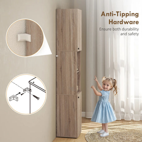 HOMCOM 6-Tier Tall Bathroom Cabinet - Natural