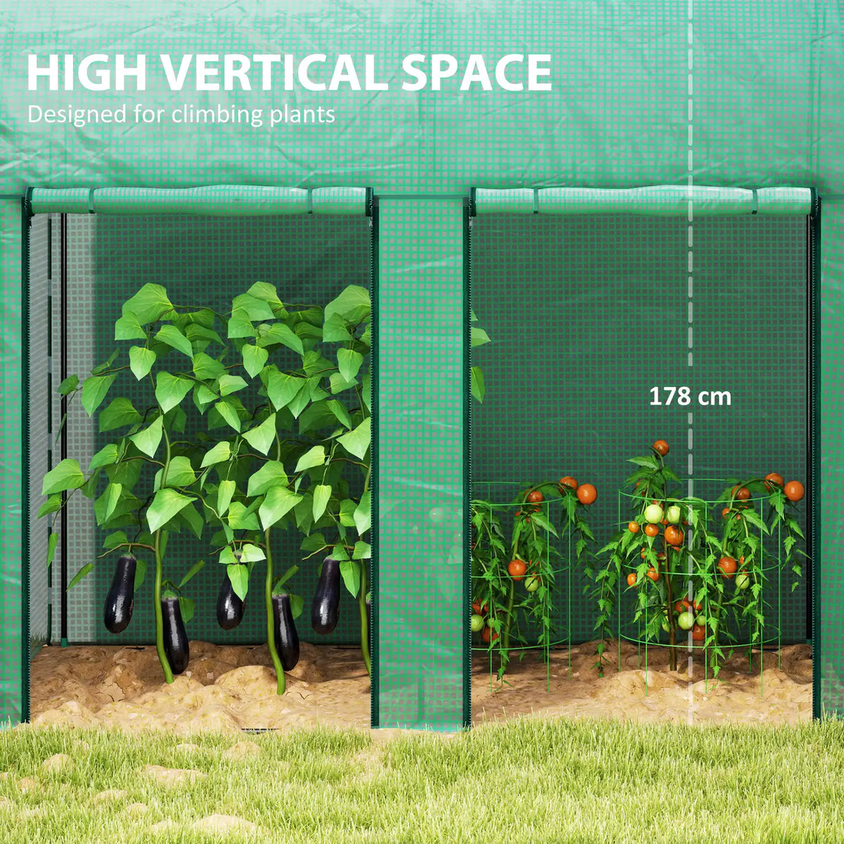 Outsunny 200 x 100cm Walk-In Greenhouse, with Zipped Doors - Green
