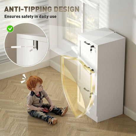HOMCOM 3-Drawer Filing Cabinet with Lock - White
