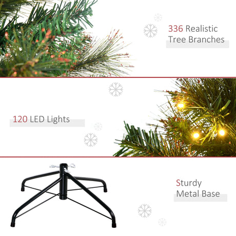 HOMCOM 1.5m 5ft Pre-Lit Christmas Tree Artificial Spruce Xmas Tree Warm White LED Holiday Dcor with Metal Stand