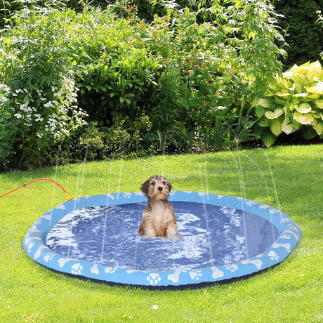 PawHut Dog Splash Pad, Pet Sprinkler Mat, Non-Slip Dog Paddling Pool, Foldable Outdoor Sprinkler and Splash Mat Water Play for Garden, Patio, Summer Fun, 170 cm