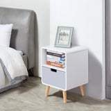 HOMCOM Wooden Bedside Table End Nightstand With Drawer Wood Lamp Desk Storage Unit Bedroom Scandinavian Nordic Style