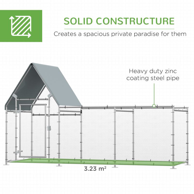 PawHut Walk In Chicken Run Chicken Coop, Large Poultry Cage Hen House for 6-8 Chickens Outdoor w/ Water-Resist Cover 302 x 107 x 172cm