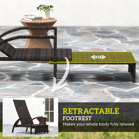 Outsunny Reclining Rattan Lounger, with Extending Footrest - Brown