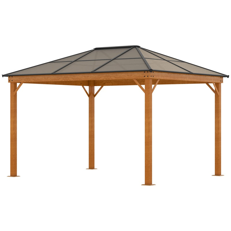 Outsunny 3 x 3.6 m Hardtop Gazebo Canopy, Polycarbonate Roof Garden Pavilion with Aluminium and Steel Frame, Nettings and Sidewalls for Garden, Patio, Khaki