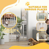 PawHut 96cm Tall Dog Gate with Cat Door, 7cm and 14cm Extensions, for Stairs, Doorways, 76-104cm Width