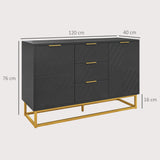 HOMCOM Sideboard with 3 Drawers and Adjustable Shelves for Living Room - Black